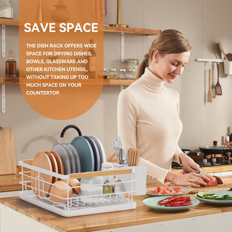 BRIAN & DANY Dish Drying Rack, Dish Racks for Kitchen Counter, Stainless Steel Dish Drainer with Removable Cutlery Holder & Drainboard, White - Image 5